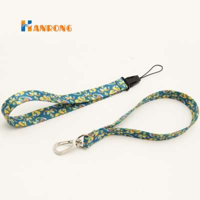 Fashion custom brand printed woven webbing strap with keychain hook